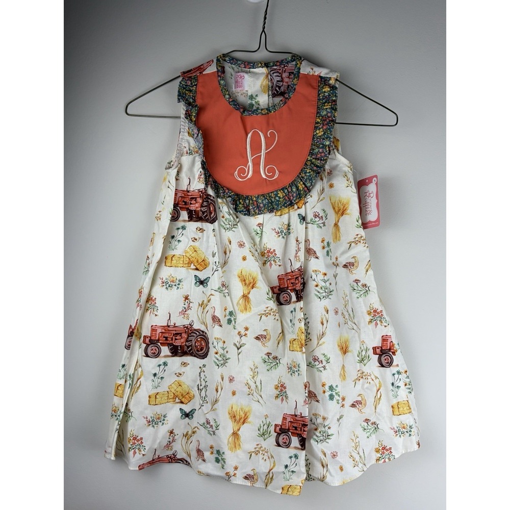Ricrac & Ruffles Dress Sz 5 Monogrammed "A" Farm Fall Theme NWT